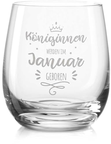 GRAVURZEILE Leonardo Copa de vino con grabado – Las reinas nacen en el mes – Personalizado con el mes deseado – Regalo de fiesta con texto – Adecuado para vino Aperol y Sangría – Regalos para ella