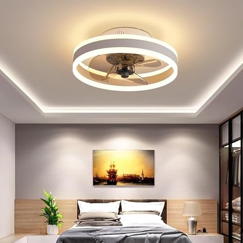 AHWEKR Led Ceiling Fans with Lights Reversible Remote, 6 Speeds Modern Bedroom Fan Ceiling Light Quiet Φ40cm Dimmable Small Ceiling Fan Light for Living Room,White