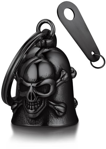 Bandmax Schlüsselanhänger Motorrad Glocke Edelstahl Herren Damen | Glücksbringer Motorradglocke Flügel/Kompass/Keltisch/Mjölnir/Totenkopf, Wikinger Schutz Glücksglöckchen für Motorradfahrer