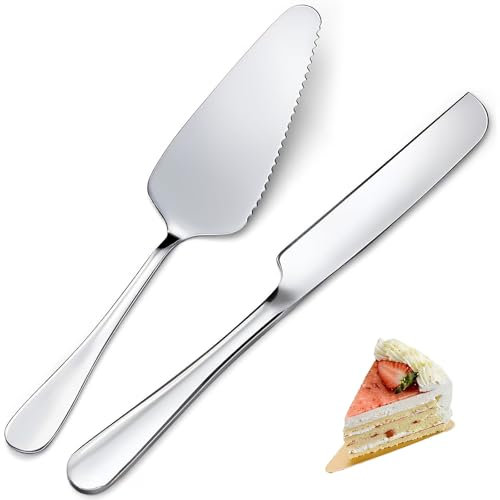 ZPLASK Stainless Steel Wedding Cake Knife and Server Set - Dishwasher Safe for Kitchen, Fruit Cutting, Christmas, Birthday (Silver)