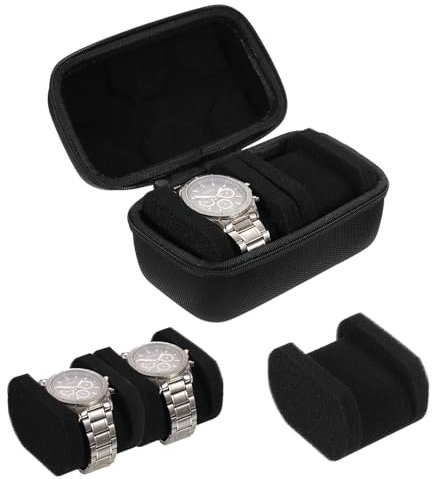 sourcing map 2 Slots Hard Watch Travel Case, Watch Display Storage Box Organizer for Men Women with Soft Pillow for Most Watches and Smart Watches Up to 40mm, Black