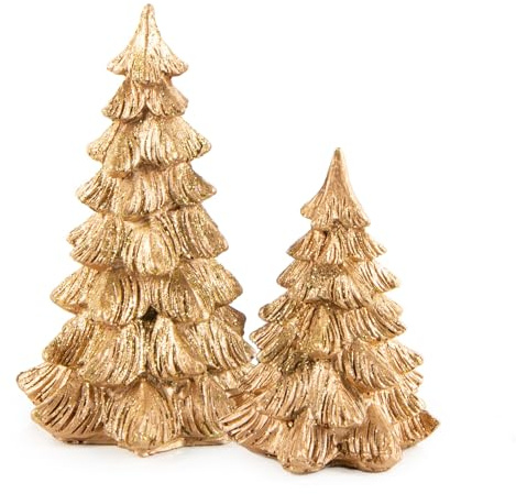 Weihnachten Deko Bäume Gold, 2 kleine Tannenbäume, Weihnachtsdekoration Geschenk Set Weihnachtsschmuck 8,5-12,5 cm