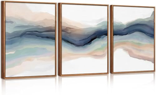 HPNIUB 3 Stück Aquarell Bergfluss Abstrakt Leinwandbild Wohnzimmer 30x40cm