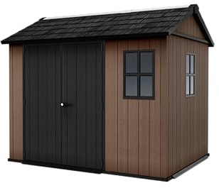 Keter Casetta da Giardino Newton 759/975, Effetto Legno Naturale, Porte e Finestre Orientabili, Marrone, 5,2 m², 230x287x246H cm