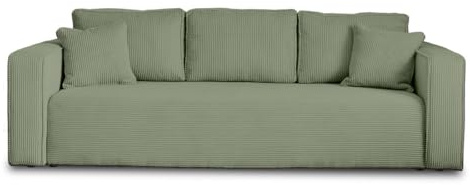 Best Möbel Topaze - 3-Sitzer Sofa - schlaffunktion und Bettkasten - aus Cord Salbeigrün
