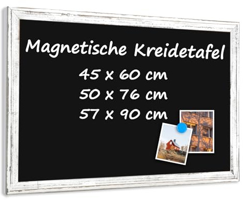 QUEENLINK Magnetische Kreidetafel mit weißem Holzrahmen Wandtafel 50x76cm