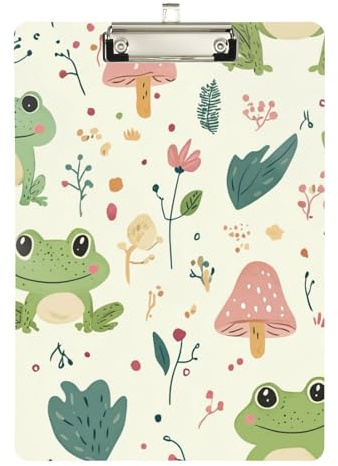 Foiosoh Gelbes Therapie-Klemmbrett mit Frosch und Blumen, Hartfaserplatte für Fußball, Softball, Coaching, Größe 22,9 x 30,5 cm