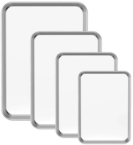 EVOKK Baking Tray Set of 4, Stainless Steel Oven Tray Set, Durable & Easy Clean Stainless Steel Baking Trays, Rust Free & Dishwasher Safe Cooking Trays