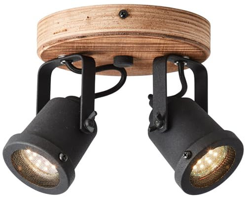 A.S. Création Spotrondell in Braun Schwarz aus Holz - Vintage Lampe Dimmbar DD128808 - Industrial Innenleuchte Kegel - 21cm (B) x 13cm (H)