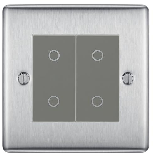BG Nexus Brushed Steel Double Secondary Touch Dimmer Switch - Grey Insert