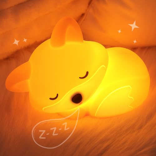 Okayera Fuchs Nachtlicht für Kinder, Wiederaufladbare Dimmbare Nachttischlampe mit 20 Min Timer, Kuscheliges Silikon Licht als Deko & Geschenkidee zu Geburtstag Weihnachten für Jungen Mädchen