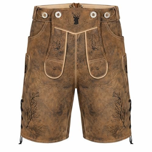 PAULGOS Herren Trachten Lederhose HK3-ANTIK+ Träger, Echtes Leder, Gr. 44-60