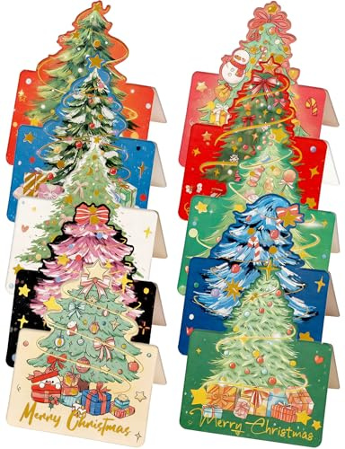 JANGYUHH Weihnachtskarten Set 10 Stück – Boho Klappkarten Weihnachtsgrußkarten – Premium Grußkarten Weihnachten für Kinder, Familie, Freunde & Kollegen Geschenk-Tasche
