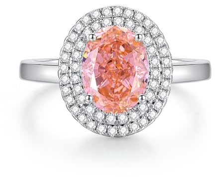 Ayoiow Eheringe Platin für Damen, 2ct Im Labor Hergestellter Padparadscha-Saphir und Moissanit Halo Vorsteckring Ehering für Sie, Platin 950 Größe 48 (15.3)