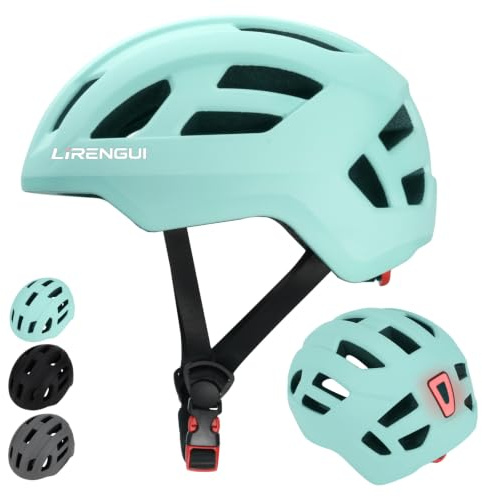 LIRENGUI Casco da bicicletta per bambini con luce posteriore per ragazzi e ragazze, luce posteriore di sicurezza ricaricabile, caschi leggeri e taglia regolabili per multi-sport (Verde menta, M)