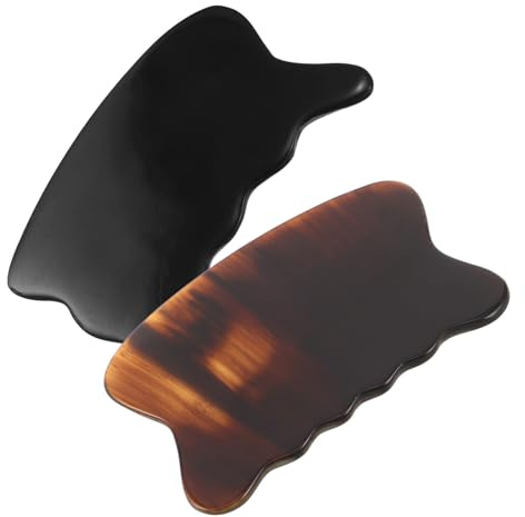 COOPHYA 2 St Horn Gua Sha Massageplatta för Ansikte Handgjord Oxhorn Guasha-bräda med Unika Mönster Ergonomisk och Bärbar Ansikts Kroppsmassagerare för Nacke och Handleder