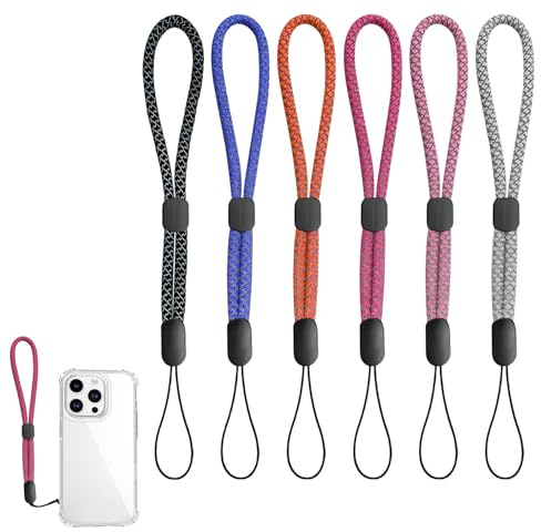 Mewneap 6 Stück Handhandschlaufe Lanyard, Verstellbare Bunte Handschlaufe Handy, Handyband Kurz mit Reflexstreifen, Handyband Handgelenk für Kamera, Schlüssel,Handy, USB-Stick, ID-Namensschild