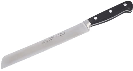 STUBAI hochwertiges Brotmesser geschmiedet | 200 mm | Brotsäge Konditorsäge mit Wellenschliff aus Edelstahl für müheloses Schneiden von Brot, Kuchen & Backwaren, spülmaschinenfest, schwarzer Griff