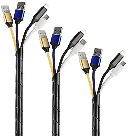 TPFNet 3er Pack Spiral Kabelschlauch 9-65mm Durchmesser, Kabel Organizer, Kabel verstecken, Kabel Kanal, Kabelkanal Schutz Kabelhülle, Kabelschutzschlauch Schwarz, 10m