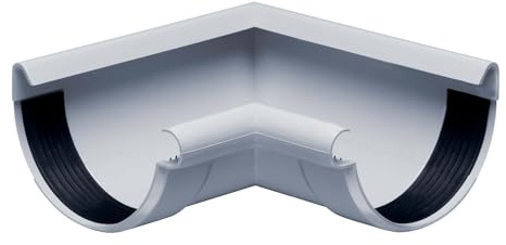 INEFA Rinnenwinkel 90 Grad halbrund NW100 / 100mm Grau PVC | Kunststoff Innenwinkel mit Wulst innen, Verbindungsstück Dachrinnenzubehör, einfache Montage