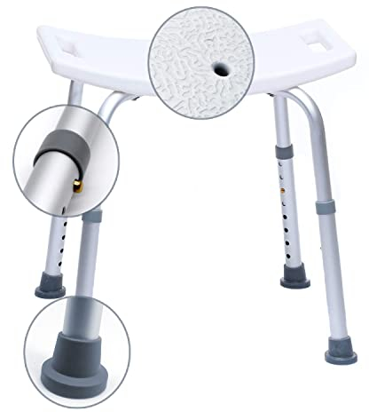 Duschhocker mit Anti-Rutsch - Duschsitz höhenverstellbar - Duschhilfe stabil bis 136 kg - Badhocker aus Kunststoff mit Aluminium-Gestell
