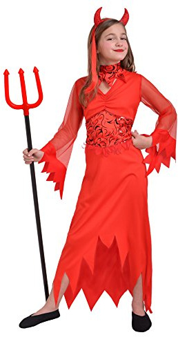 Diavoletta Red Devil Girl costume bambina (Taglia 5-7 anni) con cerchietto e forcone