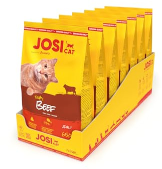 JosiCat Tasty Beef (7 x 650 g), 4,55 kg kartong, premium torrfoder för vuxna katter, kattmat, drivs av JOSERA, 7-pack