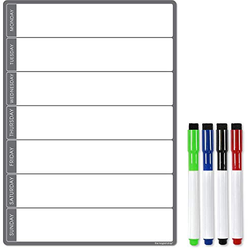 TMS Magnetic Weekly Planner and Organiser A4 | Customisable Whiteboard for Family/Business Task and Meal Planning | with Free Pen (Standard Grey 4 Pen, A4)