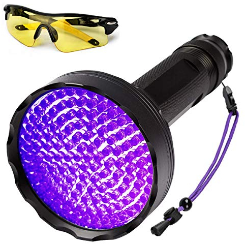 Schwarzlicht Taschenlampe, 128 LEDs UV Lampe mit UV Schutzbrille für Heimtierurindetektoren, Schwarzlichtlampe 395nm UV Licht Scorpion Torch Lampe für unechte Banknoten, Urin von Hunde, Katzen