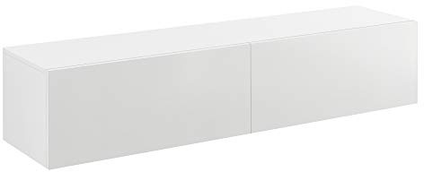 [en.casa] Mobile da Parete Porta TV con 2 Scomparti Chiusi Ante a Ribalta Pensile Multiuso Comodino Armadio Sospeso a Muro 140 x 33 x 30 cm - Bianco Lucido