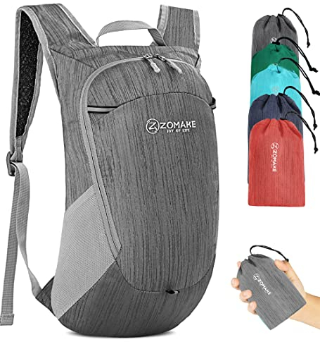 ZOMAKE Faltbarer Rucksack Ultraleicht-Kleiner Rucksäcke Wasserdicht Wanderrucksack Packable Backpack 18L für Damen Herren Outdoor Wandern(Mittelgrau)