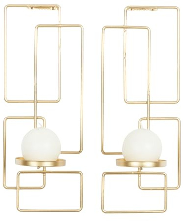 Deco 79 Metal Geometric Tealight 2 Plate Wall Sconce, Set of 2, 5W, 13H, Gold