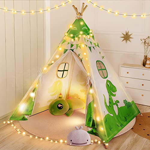 WEEKSUN Tipi Zelt für Kinder mit Große Gepolsterter Matte & Lichterkette Faltbar Indianer Tipi Spielzelt Baumwolle Kinderzelt für Drinnen Draußen