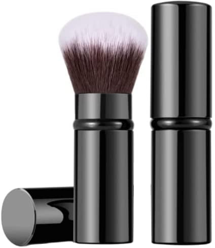 Retractable Makeup Brush Telescopic Face Brush Retractable Face Kabuki Brush Round Powder Travel Makeup Brushes Powder Foundation Blush Portable Makeup Brush (Black)