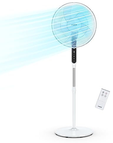 Emperial 16 Pedestal Fan | DC Motor Quiet Standing Fan | 12 Speeds, 12H Timer with Remote Control and LED Display, 90° Oscillation - Energy Saving Cooling Fan for Homes, Offices and Bedrooms
