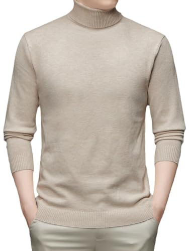OLEETS Herren Pullover - Herbst Winter Herrenmode Casual Rollkragenpullover Strickpullover Business Bottoming Shirt Warm Strick Langarm Tops Kleidung Übergröße,Khaki,L(52,5-60Kg)