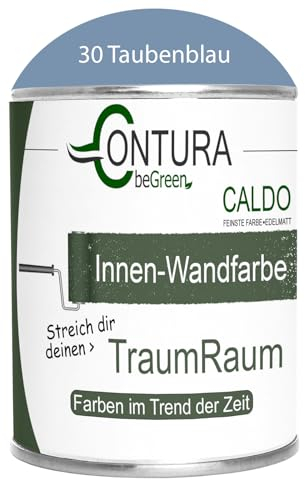 Contura Caldo 1 Liter Wandfarbe 35 Farben Deckenfarbe Contura Hohe Profi Deckkraft Klasse 1 (30 Taubenblau)