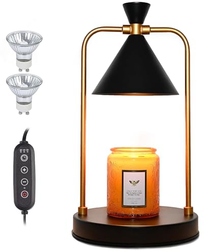 Kerzenwärmer Lampe mit Timer, Elektrische Duftlampe für Wachs, Candle Warmer Lamp Vintage Kerzenwärmer Aroma Diffuser Für Duftkerzen Im Glas, Zuhause, Schlafzimmer, Dekoration (Schwarz)