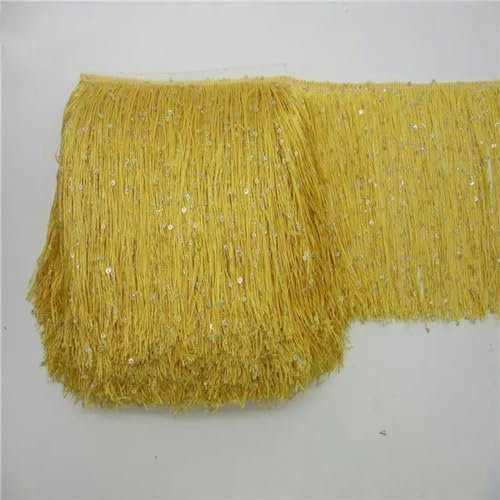 1 Yard 20 cm langes Polyester-Pailletten-Quastenfransen-Spitzenbesatzband zum Nähen von lateinamerikanischem Kleid, Bühnenbekleidung, Vorhangzubehör, Gelb