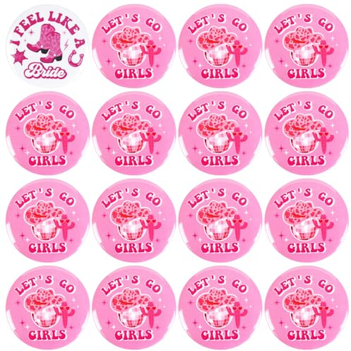 Serencatcher Last Rodeo Bachelorette Decorations Button Pins, 16pcs Cowgirl Bachelorette Party Favors Let's Go Girls i Feel Like a Bride Button Pins for Western Cowgirl Bachelorette Party