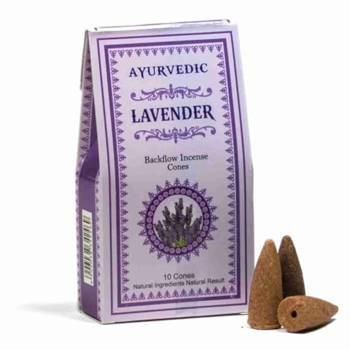 AYURVEDIC Backflow Räucherkegel – 10 Räucherkegel pro Packung – ca. 15 Minuten Brenndauer, indischer natürlicher Weihrauch (Lavendel)