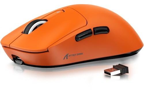ATTACK SHARK X3 49g SUPERLIGHT Mouse, PixArt PAW3395 Gaming Sensor, BT/2.4G Wireless/Wired Gaming Mouse, 6 Adjustable DPI up to 26000, 200 Hrs Battery, Office Mice for Win11/Xbox/PS/Mac (Orange)
