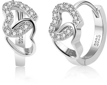 ALEXCRAFT Pendientes Aro Pequeños Corazón Plata, Pendientes Huggie Gruesos Circonitas, Chunky, Minimalistas, Brillante, Hipoalergenicos, Geométrico, Mujer, Hombre, Regalos de Joyerí