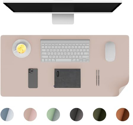 Phoraego Sous-main de bureau, tapis de bureau en cuir PU - Grand tapis de souris antidérapant - Tapis de bureau imperméable - Pour bureau et maison (Rose, 60 x35 cm)