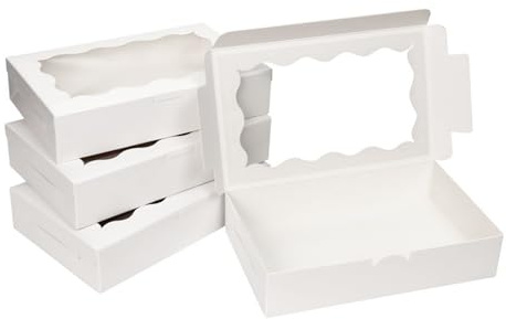 Gad2go 20 Stück Kraft-Bäckerei-Boxen, 17,8 x 10,9 x 3,9 cm, weiße Kraft-Keksbox mit transparentem Fenster, leere Geschenkverpackung, Box für Geburtstag, Hochzeit, Halloween, Weihnachtsfeier