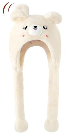 Loiahoer Plüsch Bär Hut Mütze mit Beweglichen Ohren,Lustiges Neuheit Weihnachtsgeschenke Karneval Cosplay Accessoires für Frauen und Mädchen,Beige