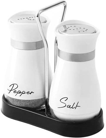 Set di saliera e pepe, piccole bottiglie in vetro e acciaio inox, accessori da cucina, contenitore per spezie, contenitore per bottiglie di spezie, colore bianco, per cucina, in viaggio, camper, per