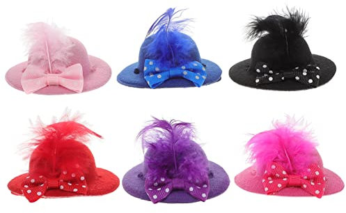 COSMEVIVI Miniatur Puppenhüte 6 Stück Netzblumen Hauben Mit Punkt Schleife Selbstgemacht Party Accessoires Für Puppen Basteln Und Dekoration