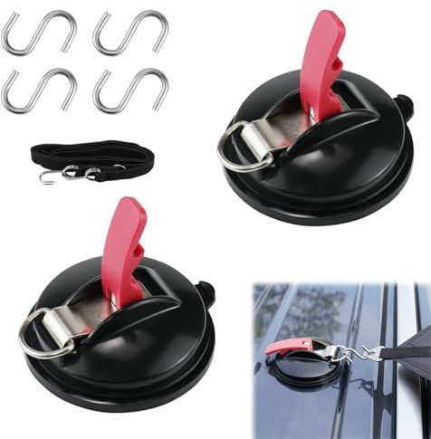 Cragmut 2 Pièces Ventouse Voiture Multifonction avec 4 Crochets en S et 2 Mètres de Sangles Noires, Ventouse Robuste pour Camping Car Auvent Bâches pour Camping, Fixation de Voiture, Tentes