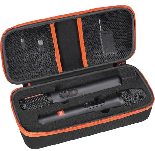 LZSIG Custodia per microfono wireless compatibile con sistema JBL Wireless a due microfoni, schiuma pretagliata per doppio microfono portatile, borsa da viaggio per ricevitore, batterie e adattatore